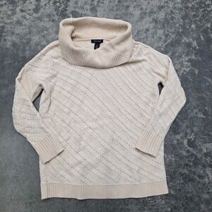 White‎ House Black Market Cream Knit Cowl Neck Sweater Womens Size L